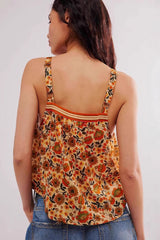 Chic Loose Floral Print Slit Cami Top