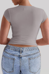 Solid U-Neck Cropped Slim T-shirt