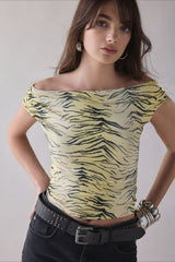 Print One Shoulder Ruched Cropped T-shirt