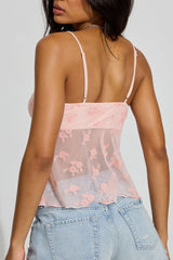 Sheer Jacquard Mesh Slit Cami Top