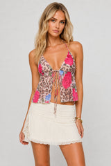 Leopard Floral Sexy Tie Halter Top