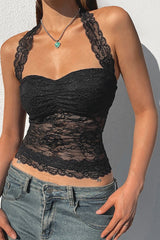 Ruched Tie Lace Sexy Slim Halter Top