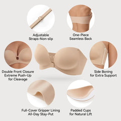 Luckmee Women's Strapless Push Up Bra with Anti-Slip Technology