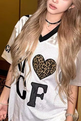 Leopard Print Patchwork Retro Jersey T‑shirt