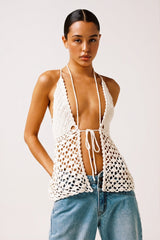 Elegant Ribbed Knit Halter Neck Sleeveless Slim Fit Halter Top