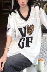 Leopard Print Patchwork Retro Jersey T‑shirt