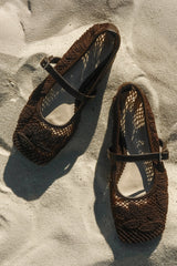 Brighton Lace Applique Flats - Chocolate