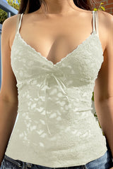 Slim V Neck Bow Lace Cami Top