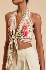 Boho Floral Backless Tie Halter Top