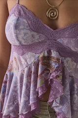 Retro Lace Mesh Splice Floral Cami Top