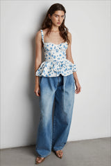 Floral Print Ruched Waist Slim Cami Top