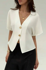 Irregular Button Open Front Short Sleeve Blouse