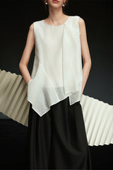 White Irregular Ruffle Sleeveless Blouse