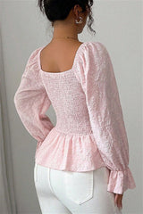 U Neck Tie Long Sleeve Designer Blouse