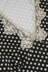 Deep V Neck Polka Dot Lace Blouse