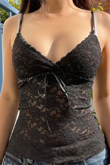 Slim V Neck Bow Lace Cami Top