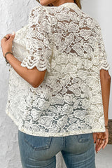 Lace Short Sleeve Button Casual Blouse