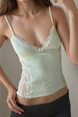 Knit Lace Patchwork Solid Sheer Cami Top