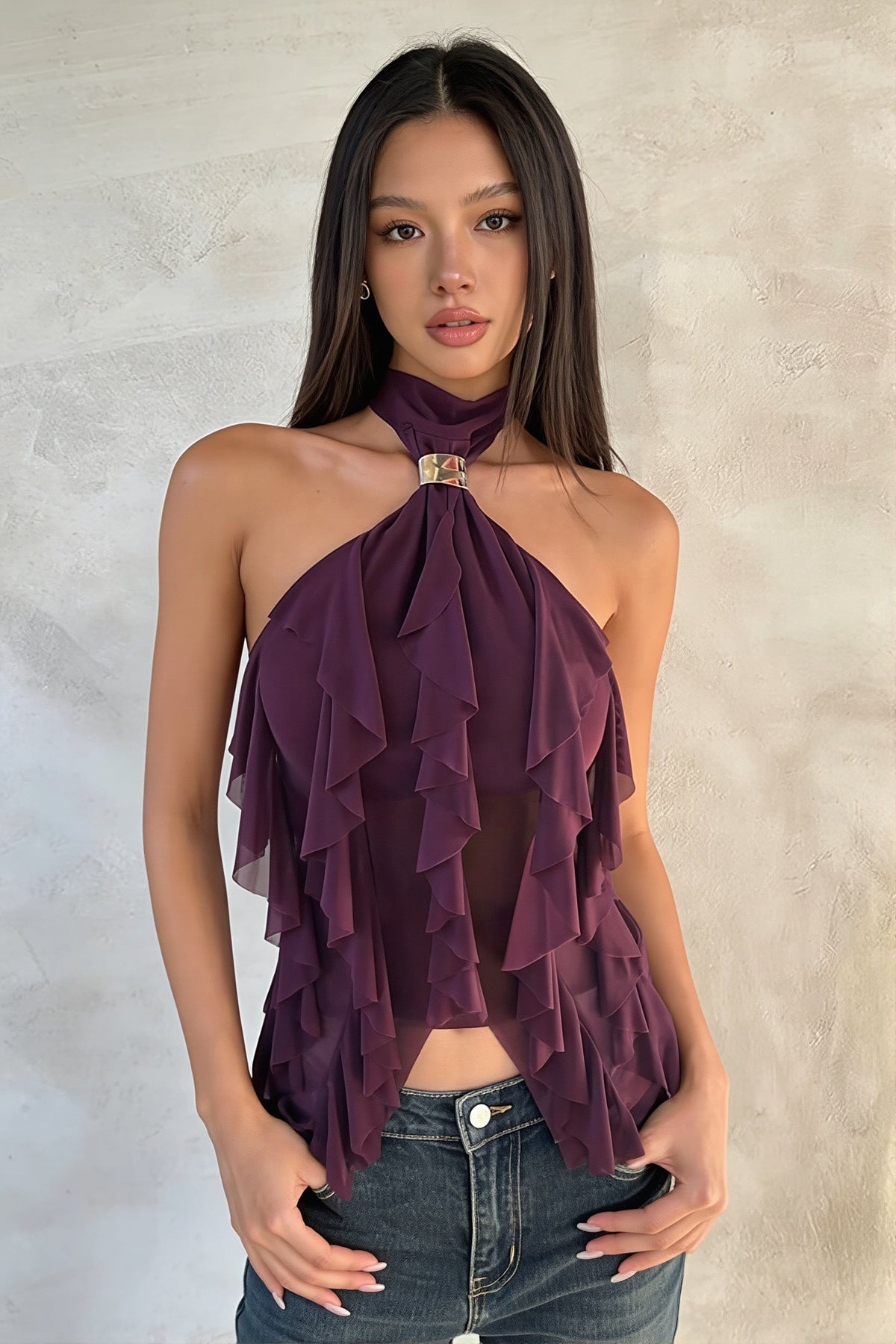 Solid Backless Halter Neck Sexy Sleeveless Halter Top