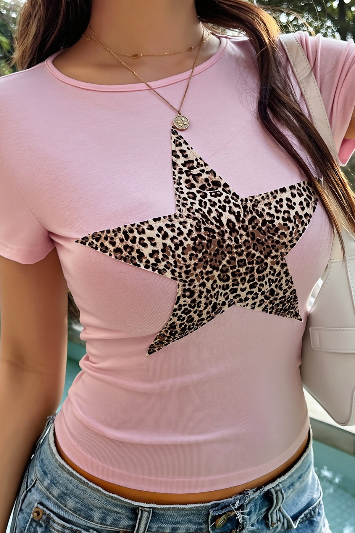 Y2K Leopard Star Printed Slim T-shirt