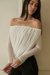 Off Shoulder Long Sleeve Ruched Strapless Sexy Blouse